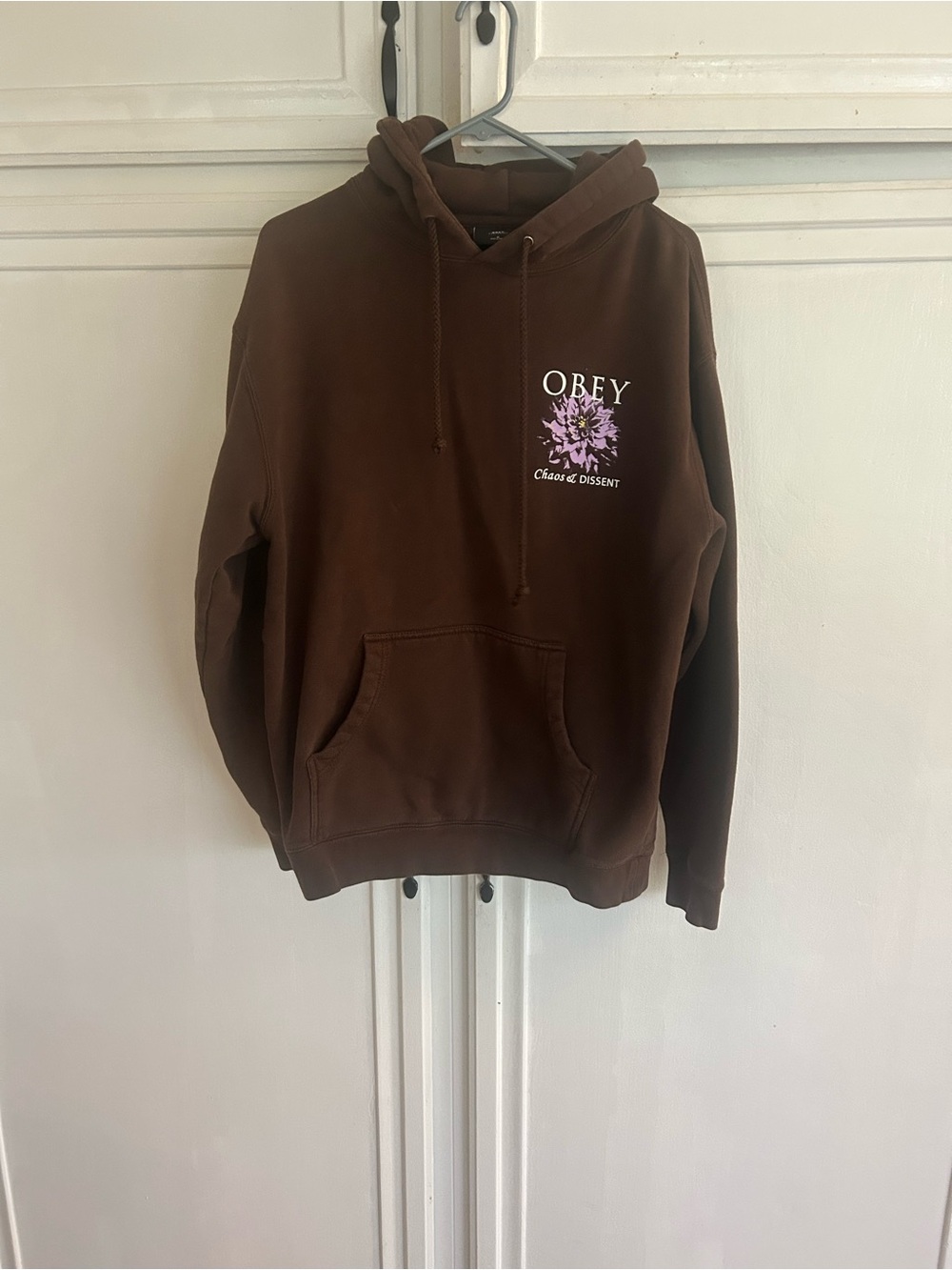 Obey Brown Hoodie with Purple Floral Logo